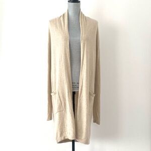 Cynthia Rowley Beige Cashmere Open-Front Long Cardigan Medium Quiet Luxury
